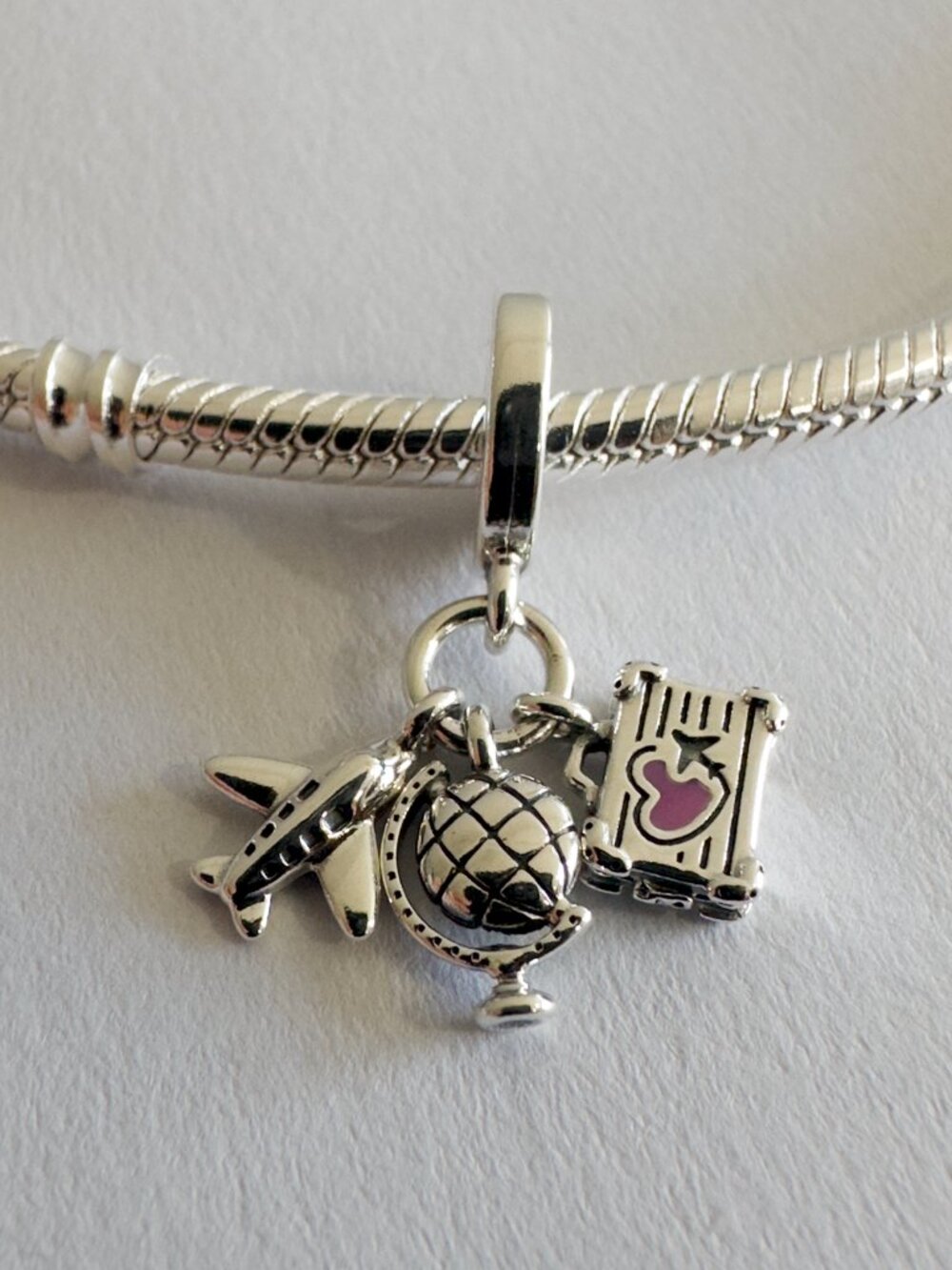 Authentic Pandora Silver Charm Airplane Globe & Suitcase Travel Dangle 799435C01